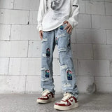 Aidase Korean Style Autumn Letter Printed Denim Pants Men Streetwear Washed Jean Pants Neutral Hip Hop Loose Straight Casual Jeans aidase-shop