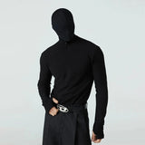 Aidase 2025 Spring and Autumn New Fashion Solid Color Y2K Long Sleeve T-shirt Street Trend Black Slim Half Turtleneck Warm Tops Men