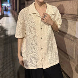 AIDASE  -  Fashion Men Shirt Summer New Embossed Hollow Out Mesh Design Short Sleeve Single-breasted Personality Male Blouse aidase-shop