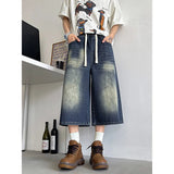 AIDASE  -  Loose Fit Cropped Jeans Elastic Drawstring Waist Stretch Denim Casual Wear Comfort Men Baggy Denin pants man Fashion Trendy aidase-shop