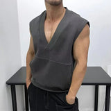 Aidase Oversized Men Vest Spring Autumn V-neck Sleeveless Sweatshirt Fashion Leisure Tank Top Fat Tshirts Coat Plus Size Suitable 150KG