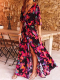 AIDASE  -  Spring Summer Floral Print Slimming Waist Midi Dress Elegance Short Sleeve V-Neck Dress Regular Sleeve Length Ankle-Length aidase-shop