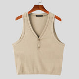 Aidase Tops Korean Style Men Summer Fashion Knitted Pit Stripe V-neck Vests Casual Simple Solid Sleeveless Tank Tops S-5XL aidase-shop