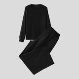 AIDASE  -  Men Sets Solid Color O-neck Long Sleeve T Shirt & Pants Two Pieces Sets Streetwear Oversize Fashion Casual Men's Suits aidase-shop