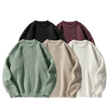 AIDASE  -  Men's Casual Loose Knitted round Neck Sweater Base Shirt Pure Color Simple Match Autumn Daily Wear Comfortable Loose Fit Top