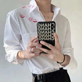 AIDASE  -  Spring/Summer Personalized Printed White Shirt Loose Turn-down Collar Single Breast Male Tops Casual aidase-shop