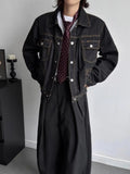 AIDASE  -  Loose Fit American Retro Design Denim Jacket with Pockets for Men Thickened Shoulder Line Spring Autumn Casual Outerwear aidase-shop