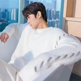 Fleece Sweaters Men Korean Thicken Warm Knitting Autumn Winter Loose Casual Mohair Long Sleeve Pullovers Streetwear aidase-shop