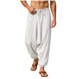 AIDASE  -  Men's Cotton Harem Trousers Baggy Hippie Casual Linen Yoga Trousers Deep Crotch Trouser with aidase-shop