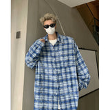 Aidase Men Shirt Plaid Tie-dye Long Sleeve Mens Casual Loose Shirt Autumn High Quality Oversized Male Checked Shirt Red/Blue/Gray