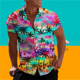 AIDASE  -  Wrinkle-Free New Men'S Shirt Casual Men'S Loose Lapel Coconut Tree Print Short Sleeve Cuffs Button Port Roupas Masculinas aidase-shop