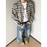 AIDASE  -  Retro Japanese Plaid Long Sleeve Loose Fit Collared Shirt for Men And Women Spring Autumn Trendy Brand Casual Outerwear aidase-shop