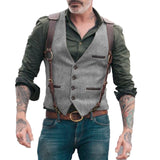 Aidase Herringbone Men's Vests Men Brown Waistcoat Vest Man Steampunk Jacket Striped Tweed V-neck Slim Fit Gilet Wedding Clothing aidase-shop