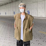 AIDASE  -  Autumn Men's Zipper Sleeveless Denim Jackets Outwear Streetwear Khaki Cargo Vest Coats New Hip Hop Fashion Working Clothes aidase-shop