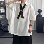 AIDASE  -  Casual Men's Shirt Cross Tie Detachable Sleeves Solid Color Design Summer New Fashion Lapel Single-breasted Shirts 21E6629 aidase-shop