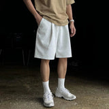 AIDASE  -  Korean Style Men's Casual Shorts Drawstring Solid Color Wide Leg Pleated Elastic Waist Straight Male Trousers Summer 9W3107 aidase-shop