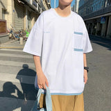 AIDASE  -  Summer Casual Loose Men's T-shirt Short Sleeve round Neck Pocket Design Fashionable Half Sleeve Base Shirt Couple's Top aidase-shop