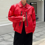 AIDASE  -  Autumn American Vintage PU Leather Coats Men's Loose Short Motorcycle Faux Leather Jacket Couple Metal Zipper Cargo Outwear aidase-shop