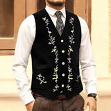 AIDASE  -  Retro Pattern Embroidery Corduroy Vest Coat Men Spring Fashionable Button-up V Neck Waistcoats Mens Casual Sleeveless Cardigans aidase-shop