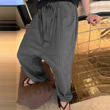 AIDASE  -  Men Striped Pants Lace Up Joggers Loose Casual Straight Trousers Men Streetwear 2025 Fashion Leisure Male Long Pants aidase-shop