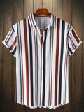 AIDASE  -  Casual Social Shirt for Blouse Men Vintage Stripe Short Sleeve Summer Beach Tops Men's Shirt Casual Clothing Camisa