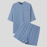 AIDASE  -  Men Sets Solid Color Loose O-neck Short Sleeve T Shirt & Shorts 2PCS Streetwear 2025 Korean Summer Men's Casual Suits aidase-shop
