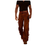 AIDASE  -  Men's Western Fringe Bell Bottom Pants Regular Fit High Waist Jeans Sweatpants Retro Cowboy Trousers Casual aidase-shop