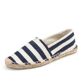 AIDASE  -  Mens Espadrilles Men Patchwork Slip on Summer Shoes Men Loafers Breathable Canvas Shoes Fashion Jute Wrapped Black Stripe aidase-shop