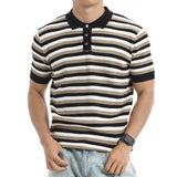 AIDASE  -  New Arrival Men's Striped Knitted Polo Shirt Short Sleeve Lapel Button Casual Breathable Slim Fit Daily Wear Business Top aidase-shop