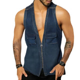 Aidase Vintage Patchwork Jean Tank Tops Men Slim Fit Sleeveless Denim V-neck zipper Shirts Summer Fashion Sexy Vest Male Streetwear aidase-shop