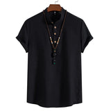 AIDASE  -  Summer Men's  Solid Color Stand Collar PulloverShort Sleeve Shirt aidase-shop