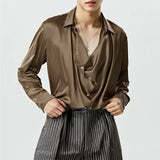Aidase French Style Silk Men's Shirt Spring Autumn Commuting Collar long sleeve Tops Streetwear Fashion Lightweight Loose Shirts