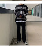 Knitted Light Luxury Pullovers Sweater Men Casual Striped Vintage Loose O Neck Solid Color Long Sleeve Coat Streetwear aidase-shop