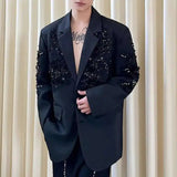 AIDASE  -  Men's Blazers Lapel Solid Color Three-dimensional Embroidery Flowers Sequins Design Loose Suit Jackets Personalized aidase-shop