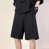 AIDASE  -  Summer Beige Suit Shorts Men Fashion Society Mens Black Dress Shorts Korean Loose Belt Suit Shorts Mens Office Formal Shorts