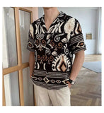 AIDASE  -  Men's Cuban Collar Printed Short Sleeved Shirt Loose Wrinkle Resistant 2025 Contrast Color Single Breast Male Tops aidase-shop