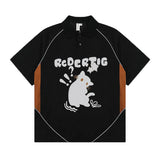 AIDASE  -  Japanese Retro Contrasting POLO Shirt Short-sleeved Men Loose Couples Versatile National Trend Lazy Style Casual Lapel T-shirt aidase-shop