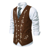 AIDASE  -  Retro Pattern Embroidery Corduroy Vest Coat Men Spring Fashionable Button-up V Neck Waistcoats Mens Casual Sleeveless Cardigans aidase-shop