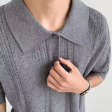 AIDASE  -  Trendy Slim Short Sleeve Knit Mens Polo Shirts Vintage Twist Jacquard Knitted Polo Shirt For Men's Summer Fashion Lapel Pullover aidase-shop