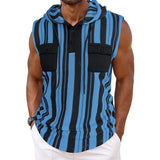 AIDASE  -  Striped Hooded Vest Men Sleeveless Pocket Drawstring Hoodie Tshirts Summer Fashion Outdoor Sports Tank Tops Coat Waistcoat aidase-shop