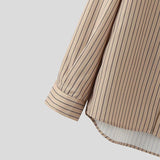 AIDASE  -  Men Shirt Striped V Neck Long Sleeve Button Casual Men Clothing Streetwear Loose Korean Style Tops Fashion Male Shirts aidase-shop