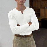 AIDASE  -  Men T Shirt Solid O-neck Long Sleeve Knitted Men Clothing Streetwear 2025 Button Spring Autumn Fashion Casual Tee Tops aidase-shop