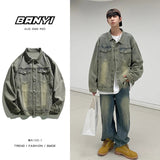 AIDASE  -  Korean Style Casual Men's Denim Jacket Turndown Collar Button Long Sleeve Spring Fall Casual Coat Couple College aidase-shop