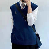 AIDASE  -  Fashion Simple Pullover Sweater Vest for Men College Style Navy Blue Letter V-neck Knitted Sweater Vest All-match Inner Wear aidase-shop
