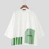 AIDASE  -  Men Irregular Shirt Striped Patchwork 3/4 Sleeve Loose Men Clothing Korean Style Streetwear Fashion Casual Male Shirts aidase-shop