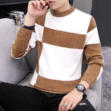 Aidase Contrasting Colors Spliced Pullovers Knitted Men's Clothing Korean Round Neck Autumn Winter Vintage Casual Long Sleeve Sweaters