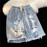 AIDASE  -  Men's New Style Loose Street Hip-hop Paint Point Five-point Ripped Denim Shorts aidase-shop