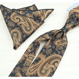 AIDASE  -  2PCS Neck Ties Set Fashion Paisley Striped Neckties Gentlemen Daily Wear Navy White Block Pocket Square Wedding Tuxedo Accessory aidase-shop