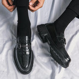 Luxury crocodile print Le Fou shoes high quality leather fashion men's shoes rubber sole brown casual leather shoes aidase-shop