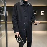 Aidase Men's Mid-length Trench Coat Winter Thickened Fleece Loose Large Size Lamb Wool Turndown Collar Single Breasted Denim Jacket aidase-shop